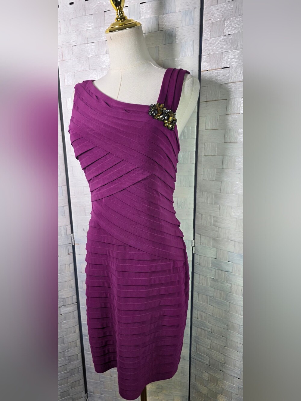 Xscape Fuchsia One-Shoulder Dress
